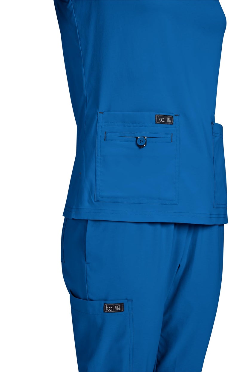 KOI Basics Becca Women's 4-Pocket Stretch Scrub Top Royal Blue Large - Image 3